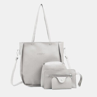 4 Pcs Women Leather Bag Set Γκρι